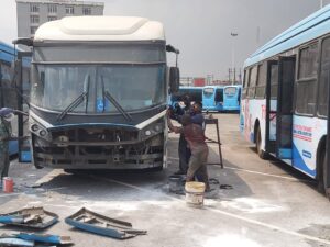 Fixing damaged BRT Bus 9